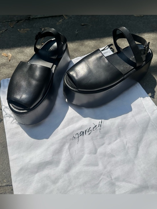 Marsell Shoes - Marsell Black Leather Platform Sandals